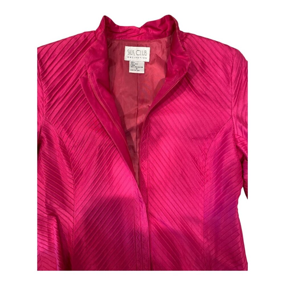 Silk Club Collection 100% Silk Hot Pink/Fuchsia Jacket Blazer Women's Sz M - Picture 4 of 7